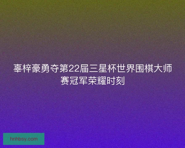 辜梓豪勇夺第22届三星杯世界围棋大师赛冠军荣耀时刻