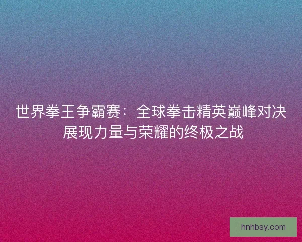 世界拳王争霸赛：全球拳击精英巅峰对决 展现力量与荣耀的终极之战